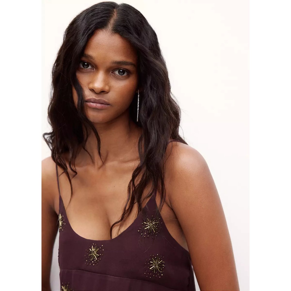 Top en mousseline brodé marron, MANGO TEEN
