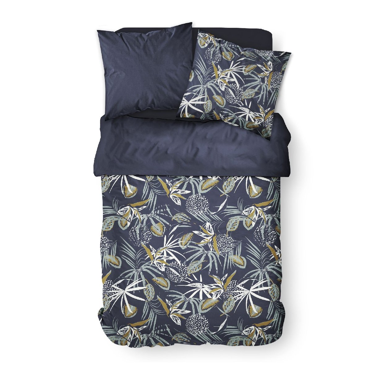 Parure de lit 2 personnes imprimé floral coton SUNSHINE WILL bleu, TODAY