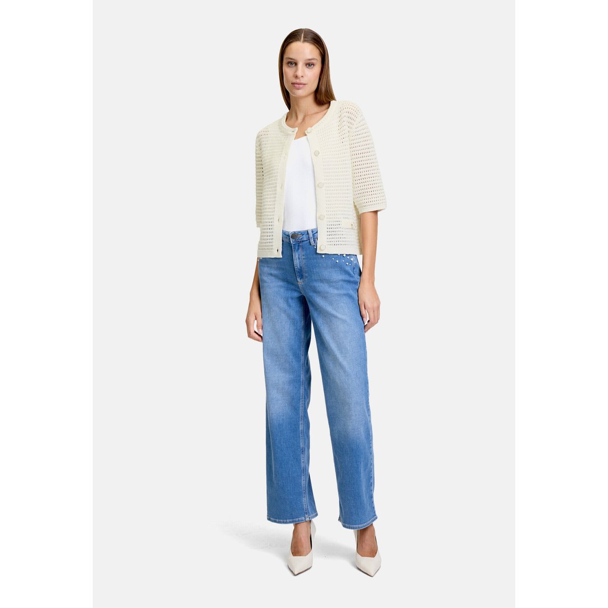 Cardigan en maille d'été à patte de boutonnage blanc, BETTY & CO