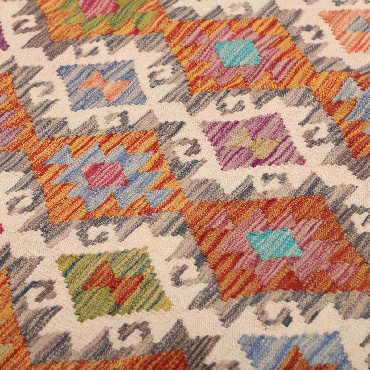 Tapis kilim, motif ethnique authentique, tissé en laine, KILIM 30 multicolore, bleu, orange, UN AMOUR DE TAPIS