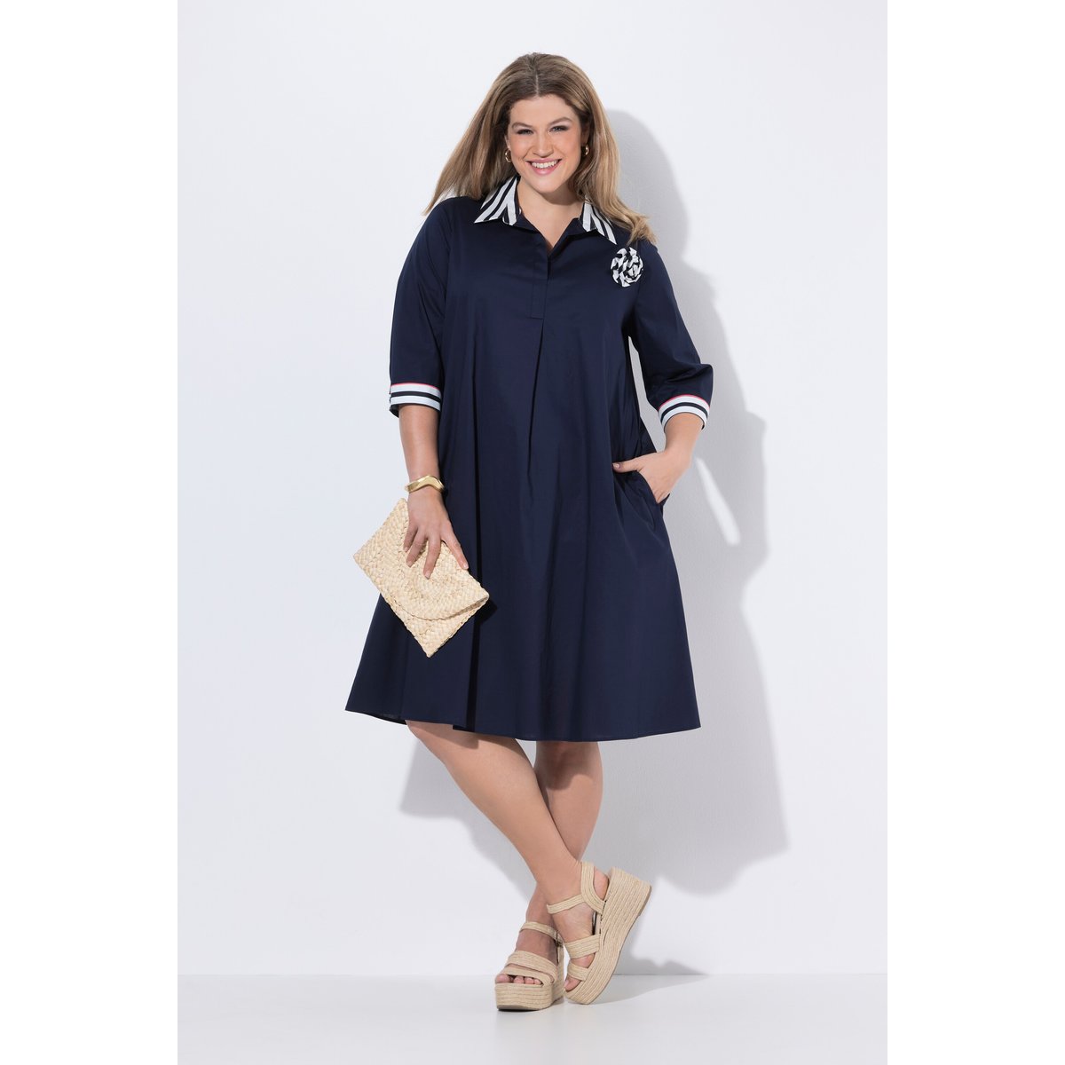 Robe en jersey avec rayures marine, ULLA POPKEN