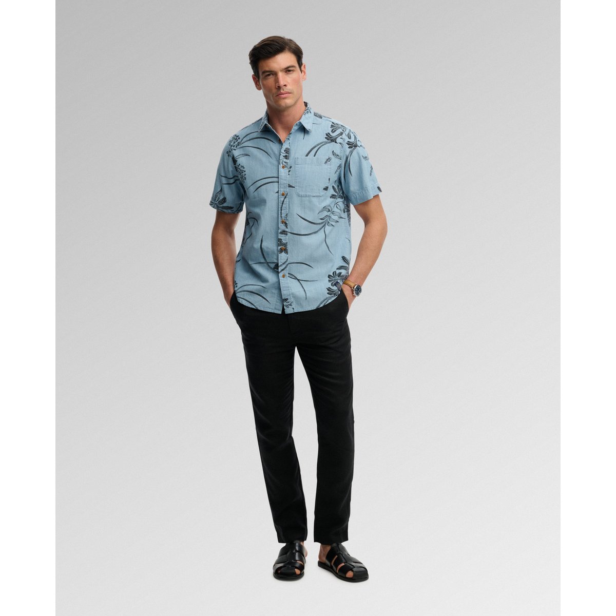 Chemise à manches courtes Vintage Loom bleu hawaïen délavé moyen, SUPERDRY