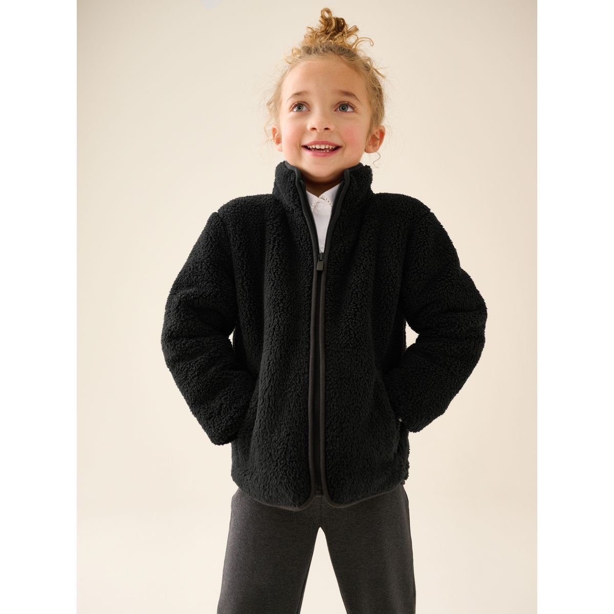 Veste zippée en polaire/peau lainée à poches noir, NEXT