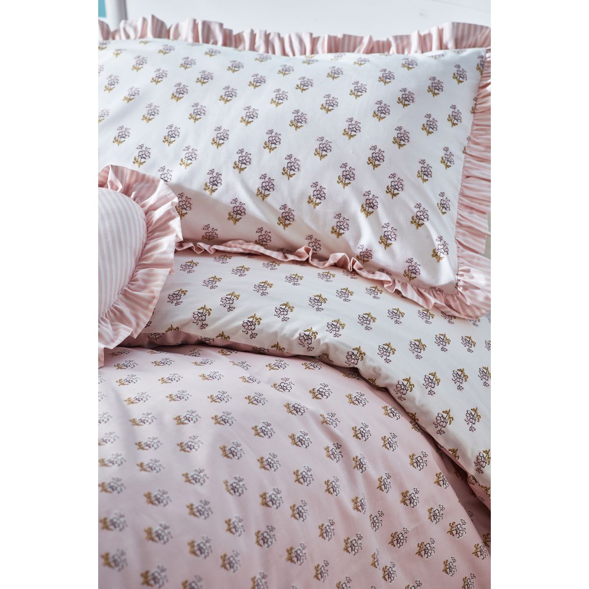 Parure de lit en polycoton imprimé bloc floral rose, NEXT