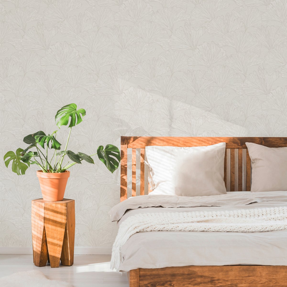 Papier peint Feuillage Gigi beige poudré, BOUTIQUE