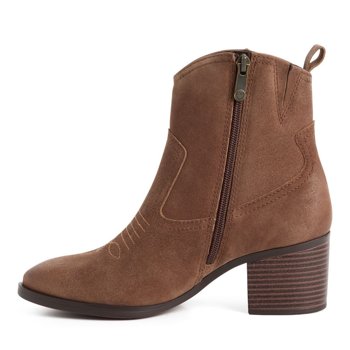 Bottine en cuir marron foncé combiné, MARCO TOZZI