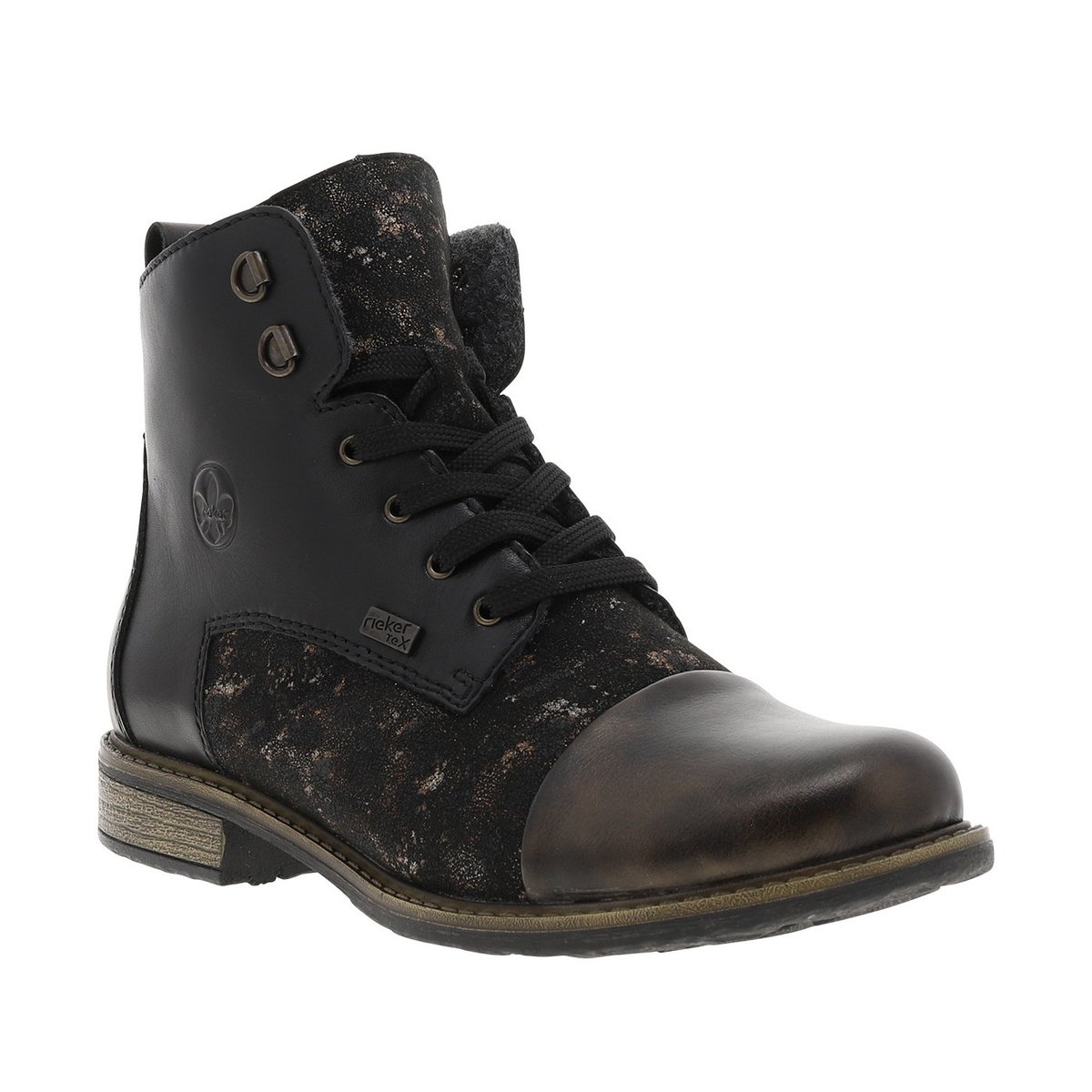 Bottines en cuir noires avec semelle à talon décroché bas et zip latéral noires, RIEKER