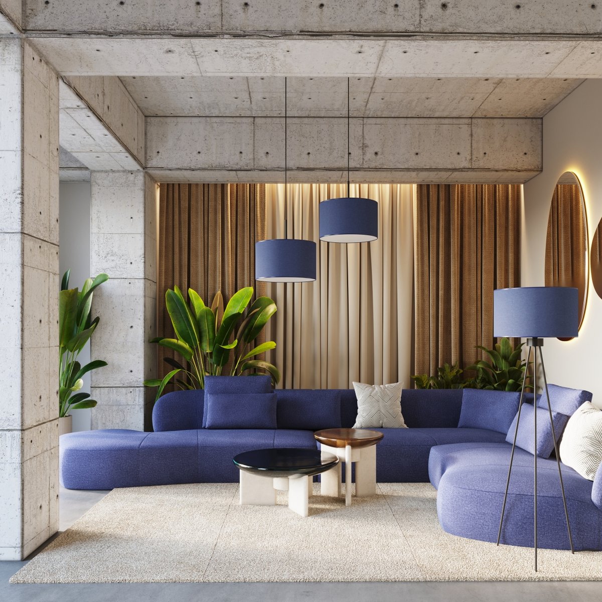 Lampadaire Tissu Bleu E27 1 Nevia bleu, EDEN