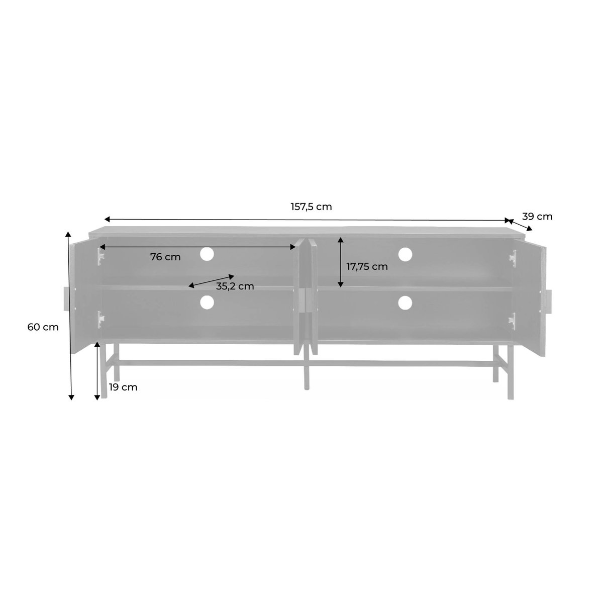 Meuble TV décor bois rainuré 4 portes 157,5cm BAZALT bois foncé, SWEEEK