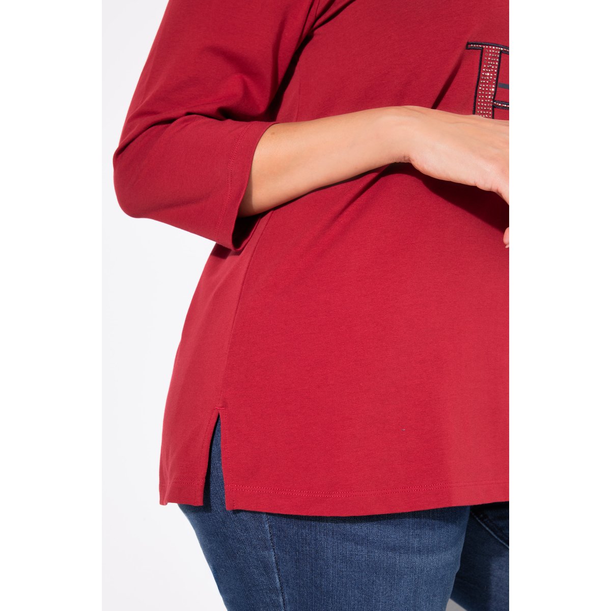T-shirt col rond et manches 3/4 rouge rubis, ULLA POPKEN