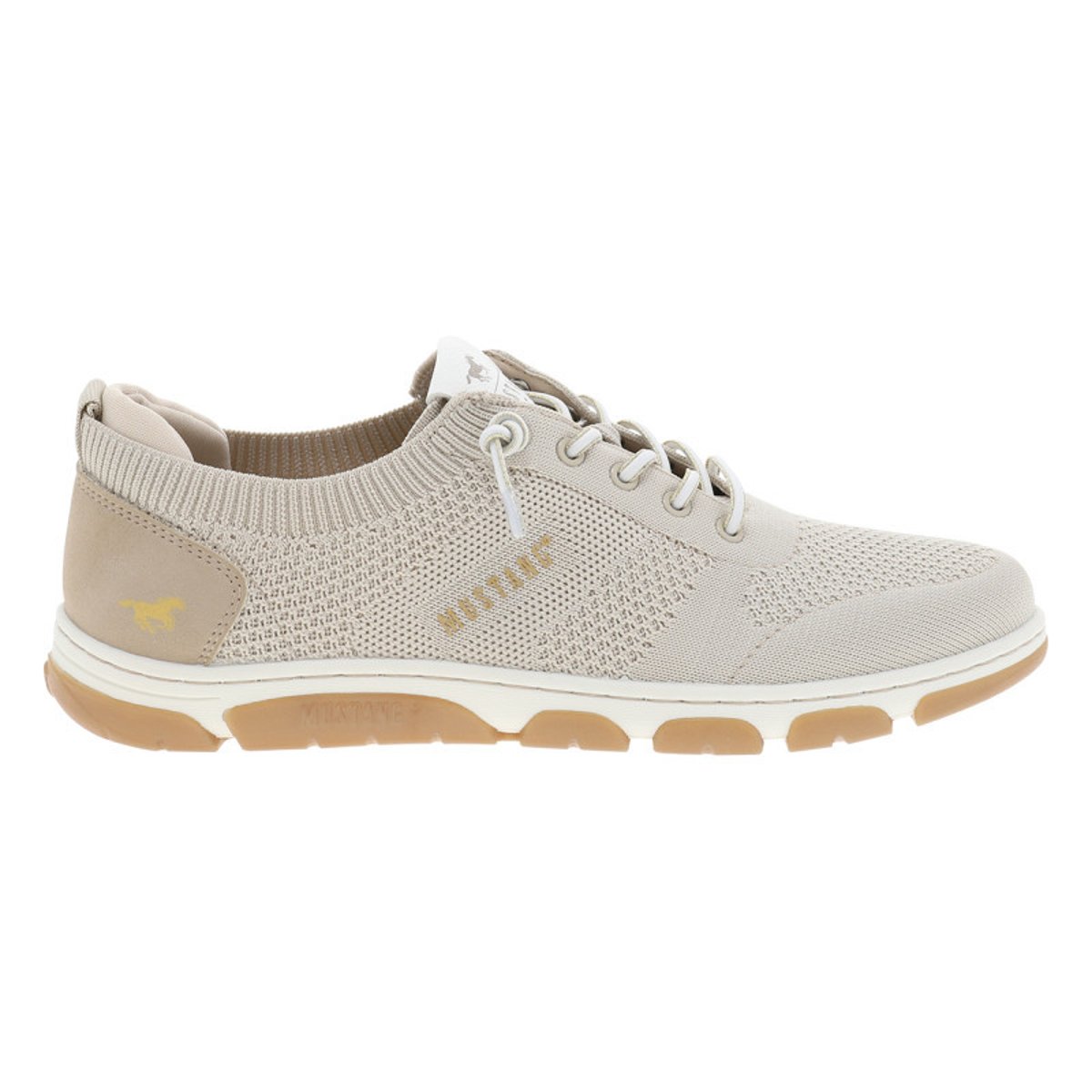 Sneakers bleu marine à talon plat avec une fermeture à lacets élastiqués beige, MUSTANG