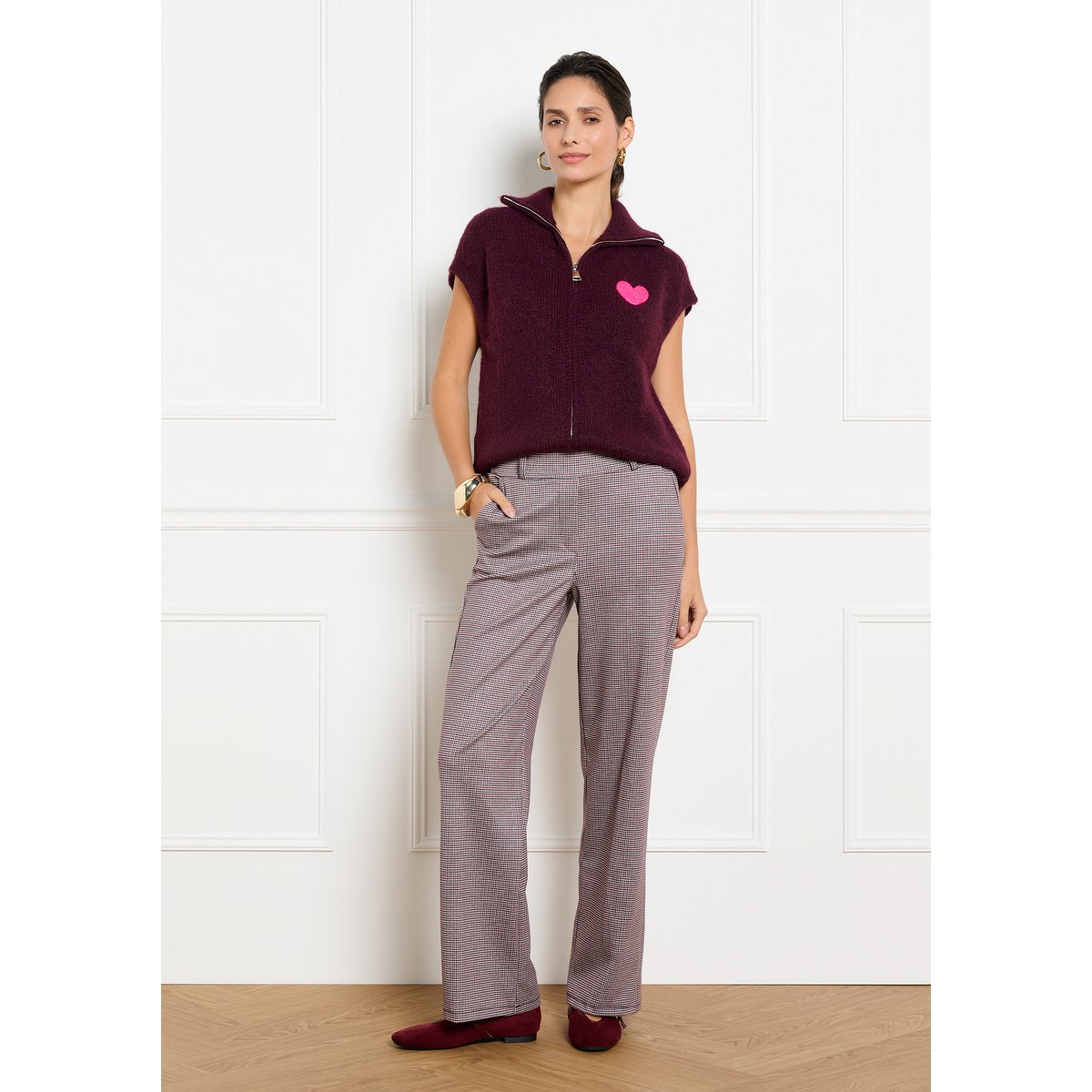 Pantalon droit pied-de-poule noir, LOLALIZA