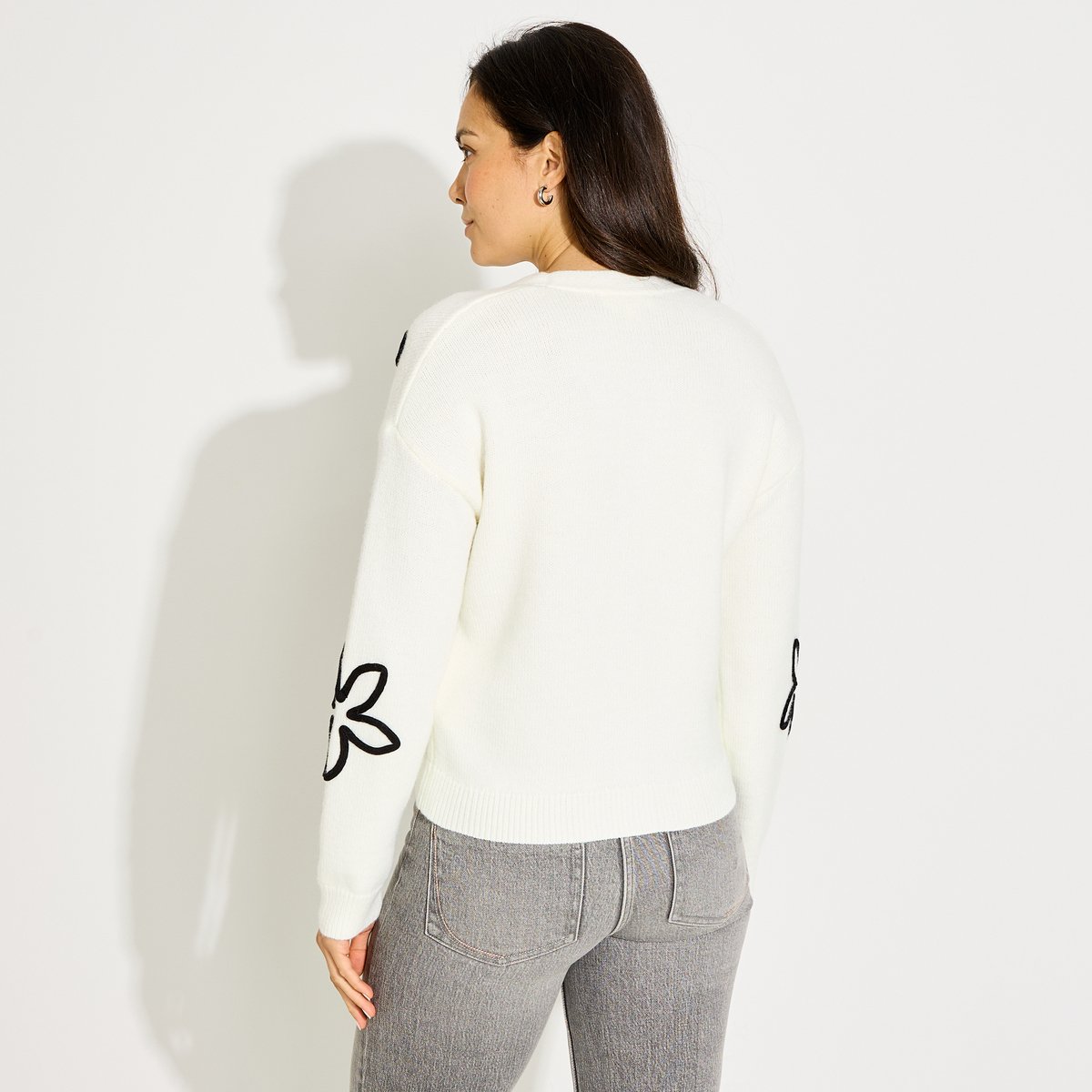 Gilet court à motif floral blanc cassé blanc, GRAIN DE MALICE