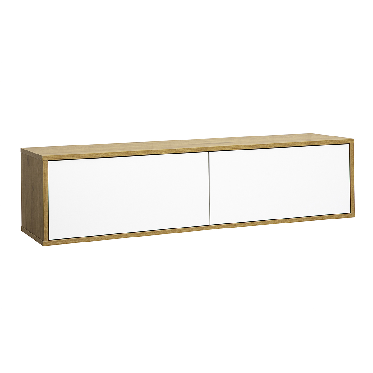 Meuble TV mural finition blanche et bois clair chêne L120 cm FLEXO bois clair / blanc, MILIBOO