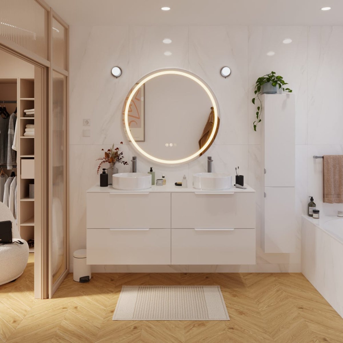 Miroir de salle de bain lumineux, REMIX chrome, SENSEA