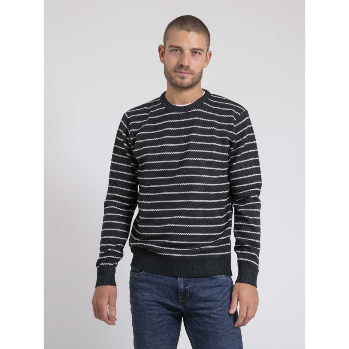 Pull Col Rond Rayures Limutil bleu marine, RITCHIE