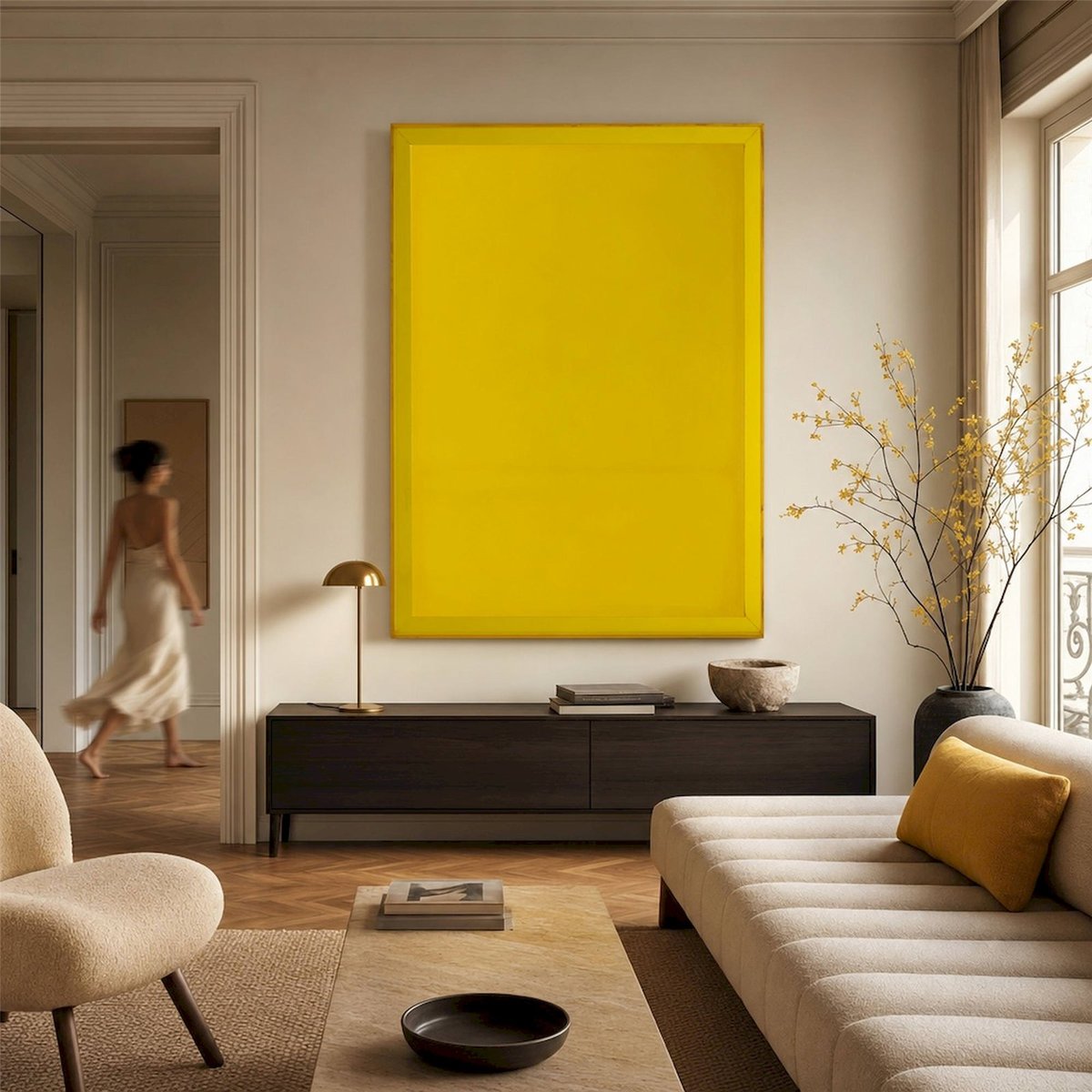 Décoration murale moderne en toile jaune fluo, RECOLLECTION