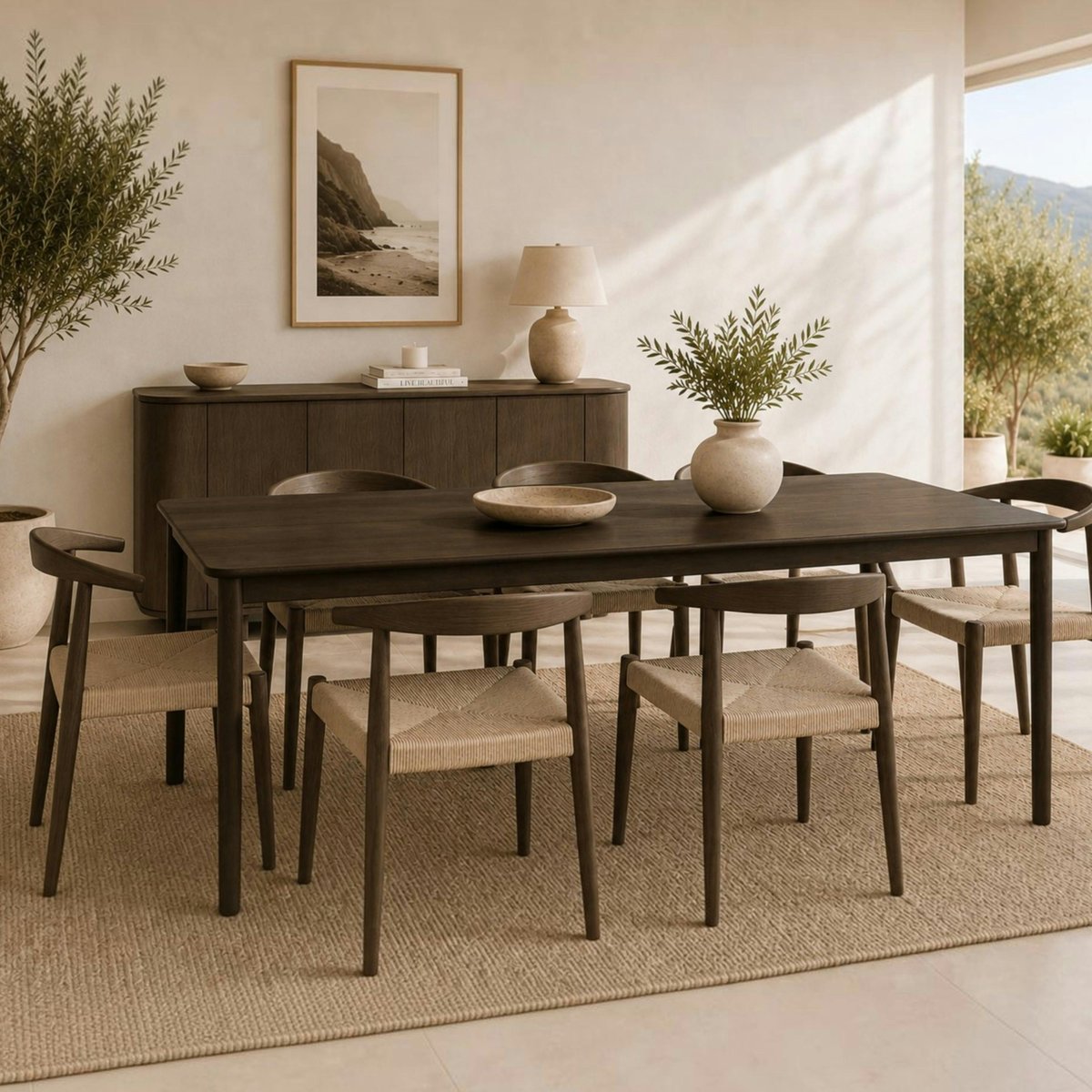 Table à manger moderne 8/10 places en chêne LOREN bois foncé, PIER IMPORT