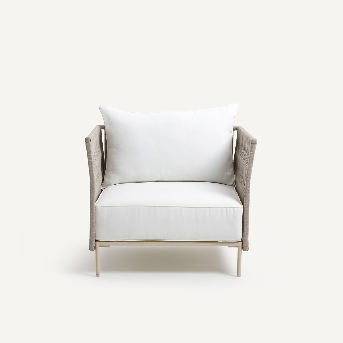 Fauteuil de jardin en sangles tressées, LEANDRA naturel/blanc, AM.PM