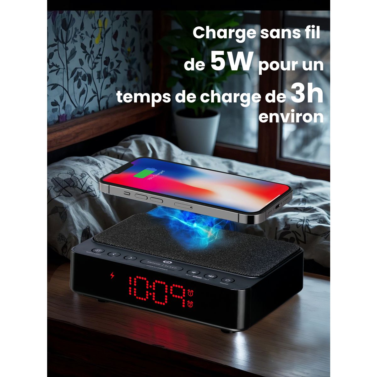 Radio réveil RRVI-100 Charge Induction couleur unique, ESSENTIEL B