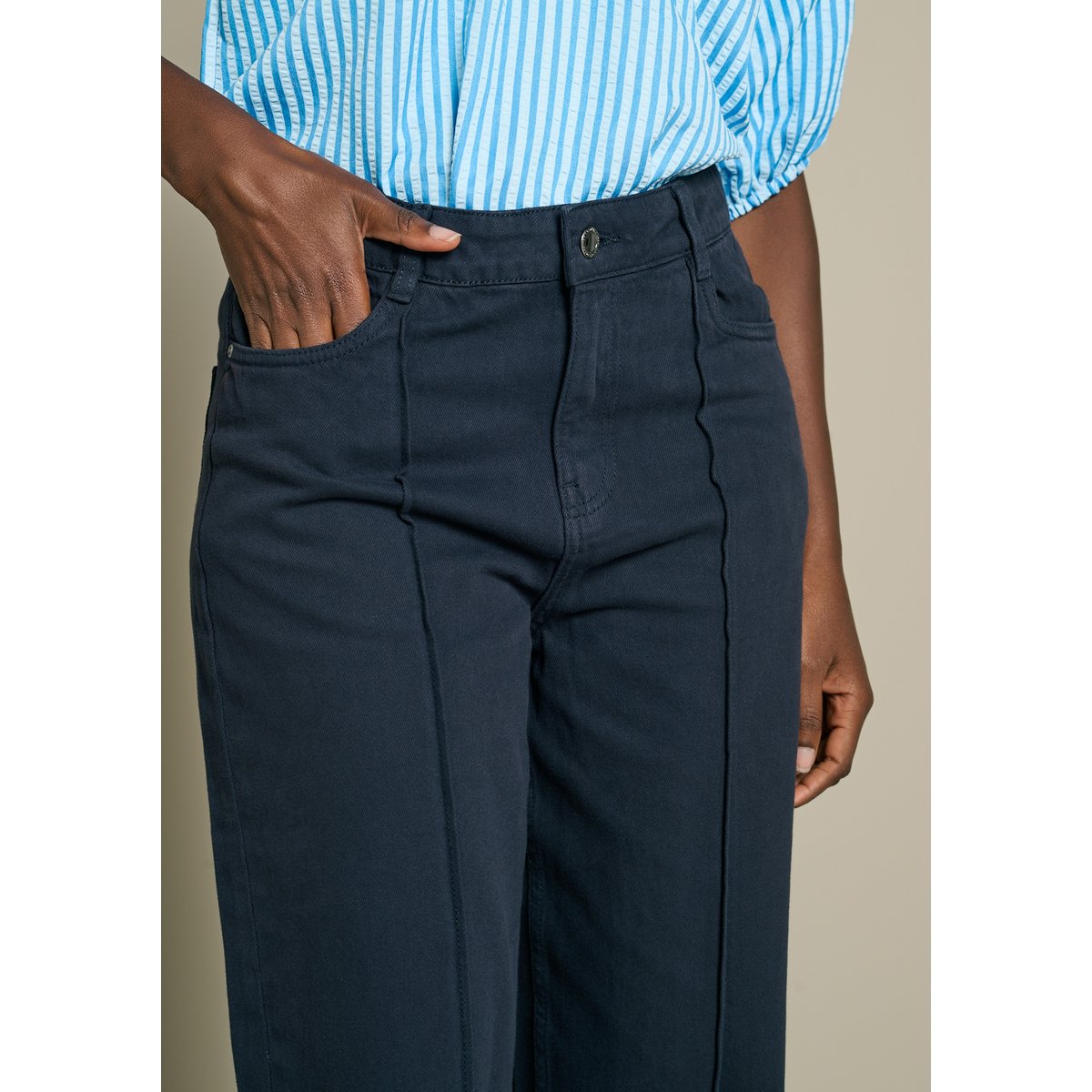 Pantalon large surpiqûres bleu marine, LOLALIZA