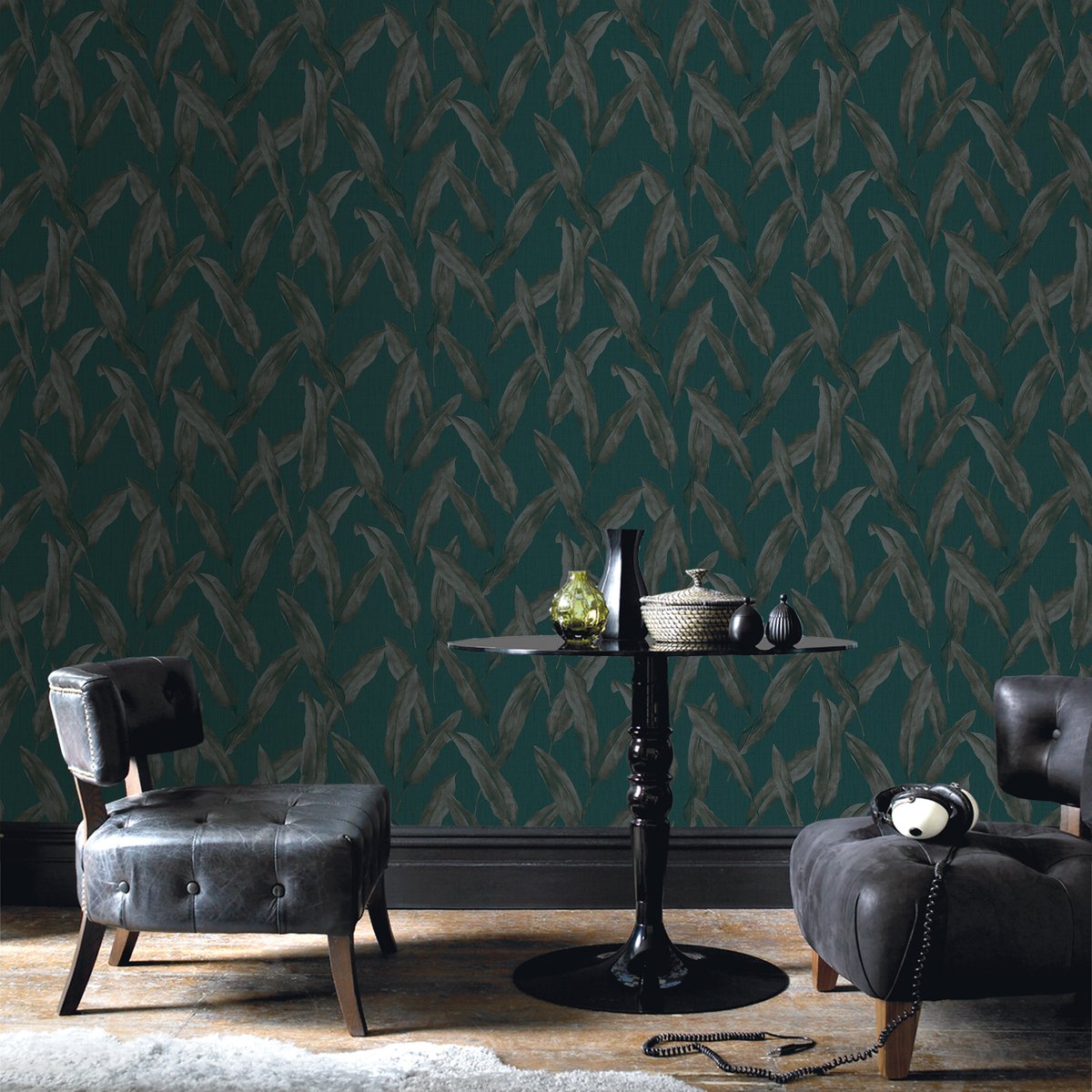 Papier peint Feuillage de nuit vert, gris, ART FOR THE HOME