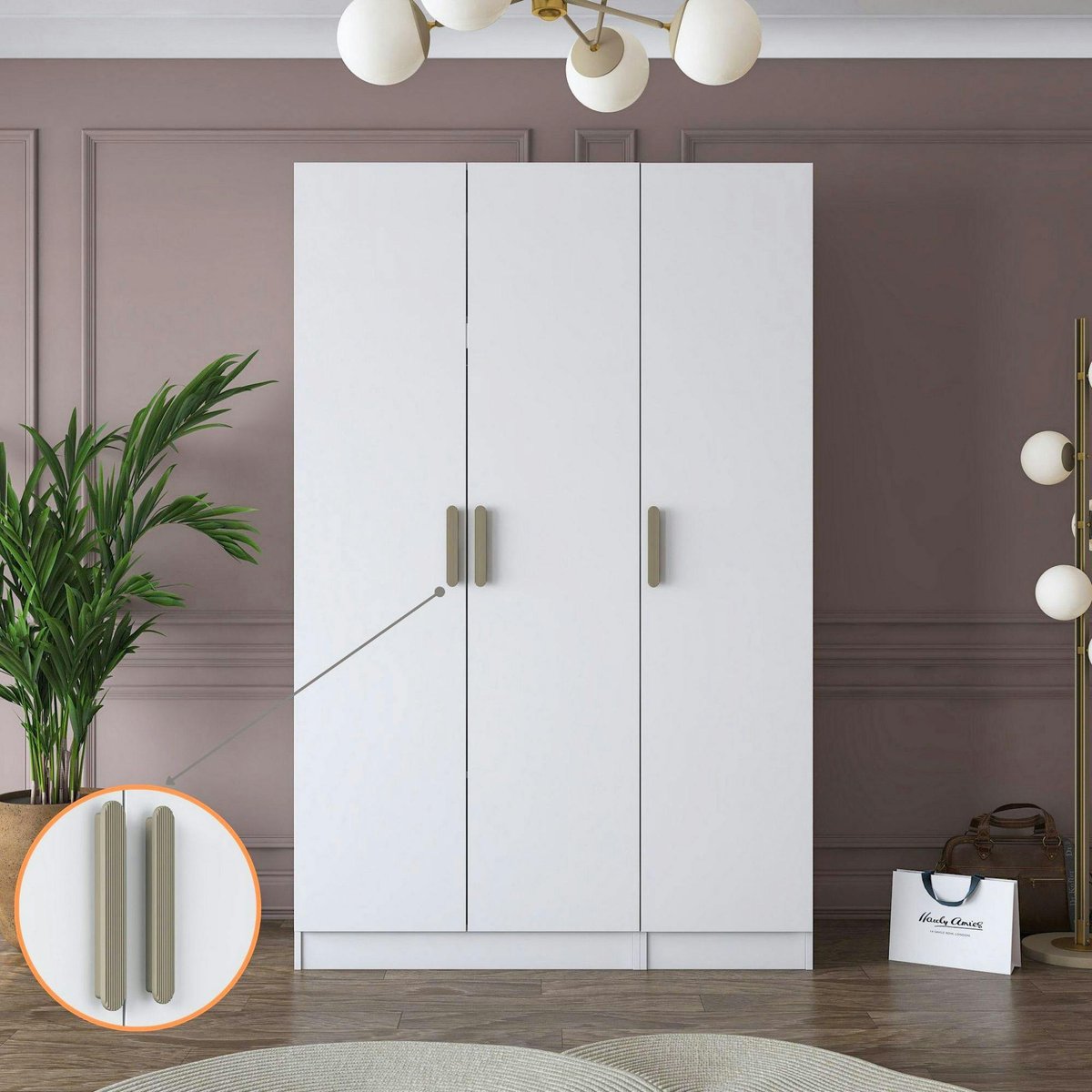Armoire penderie blanche 3 portes à poignées verticales BYRON blanc, PIER IMPORT