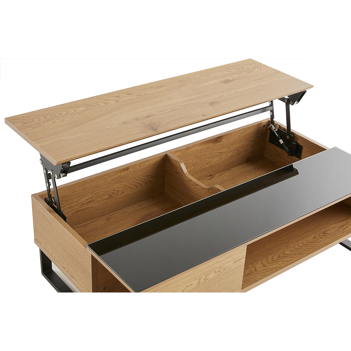 Table basse relevable rectangulaire bois clair et métal noir L110 cm WYNN bois clair / noir, MILIBOO
