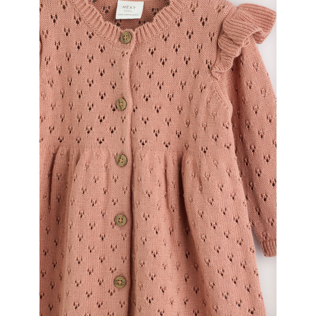 Robe bébé maille pointelle manches volants marron rouille, NEXT