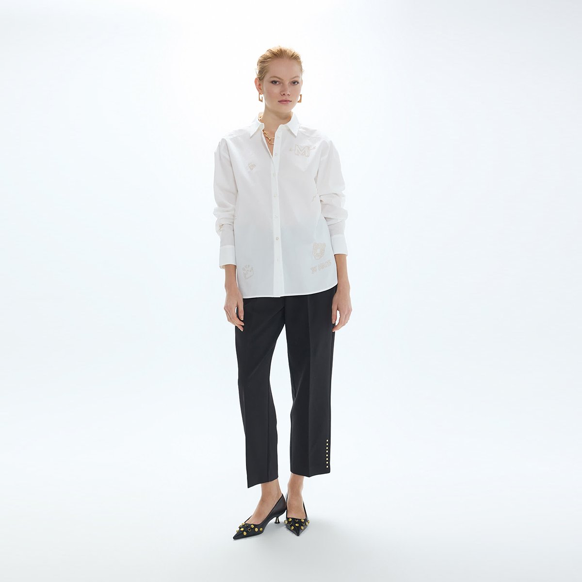 Chemise oversize en coton à clous dorée blanc, LOLA CASADEMUNT