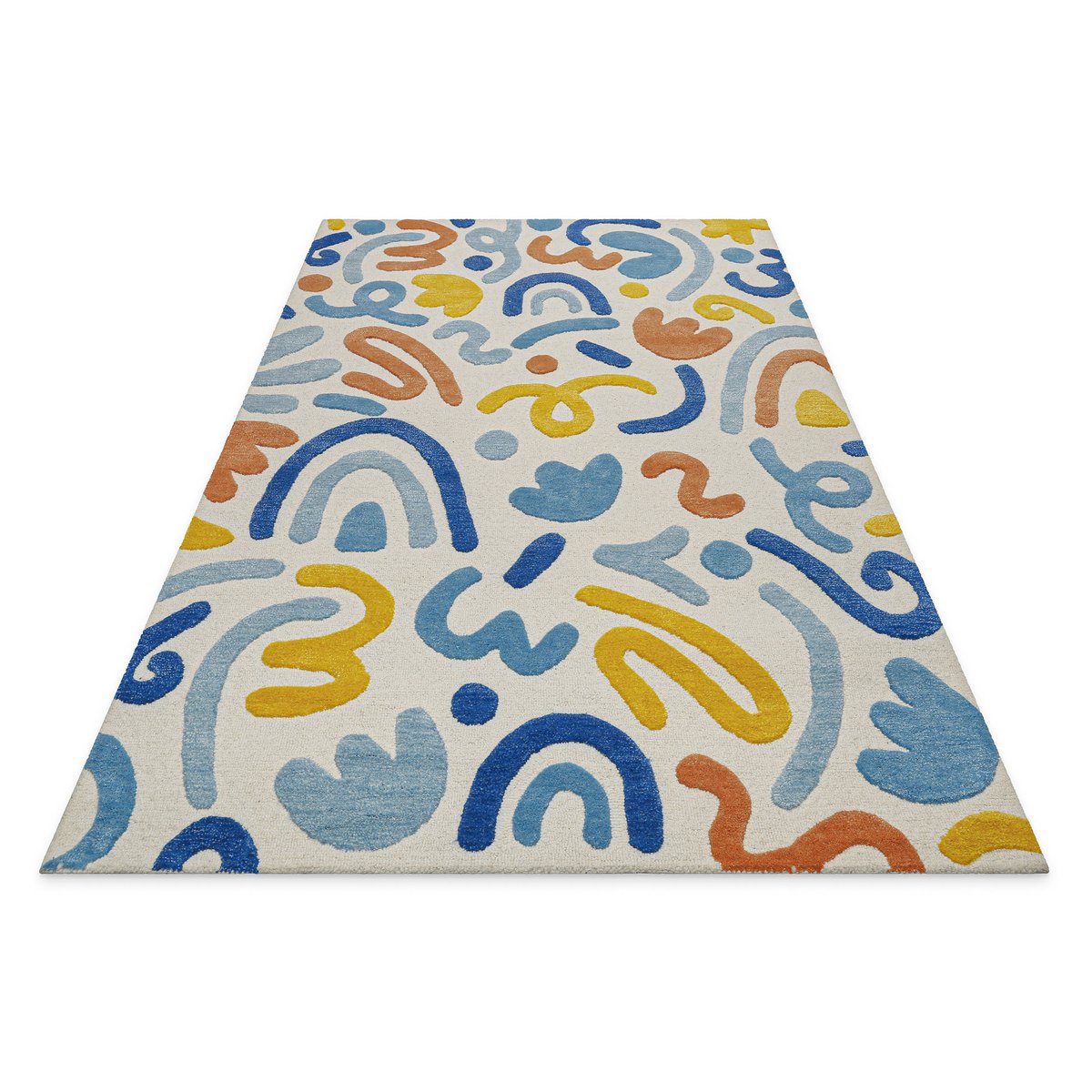 Tapis enfant, laine et viscose, tufté main ,  Scribble multicolore, SMART KIDS
