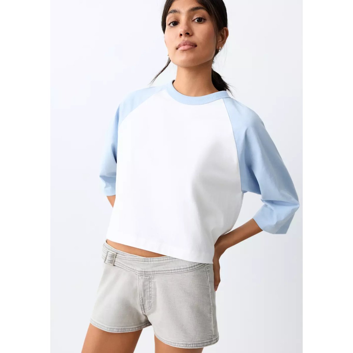 Mini short ceinture gris denim, MANGO TEEN