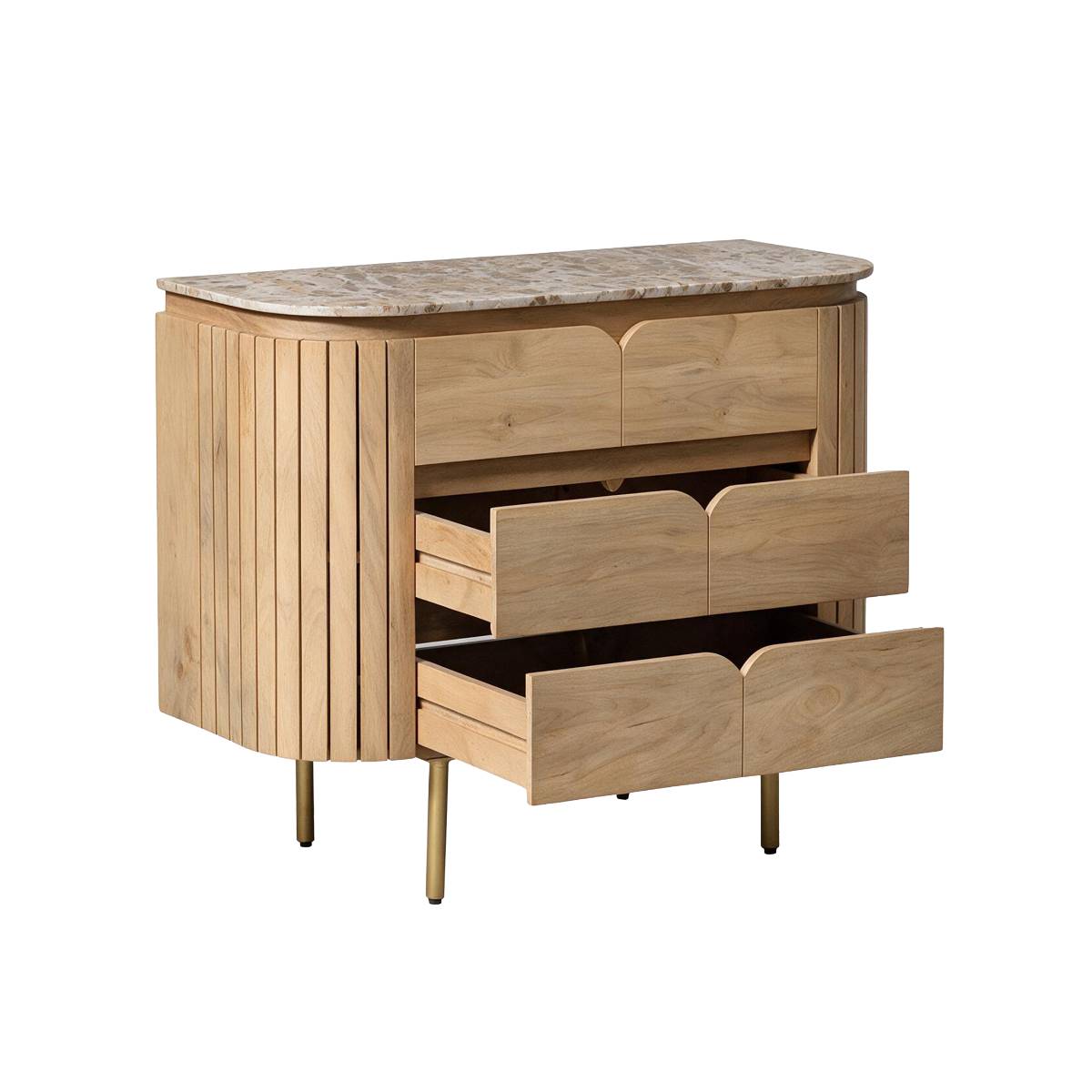 Meuble sous vasque 2 tiroirs en marbre et bois de manguier CYRENE bois clair, MADE IN MEUBLES