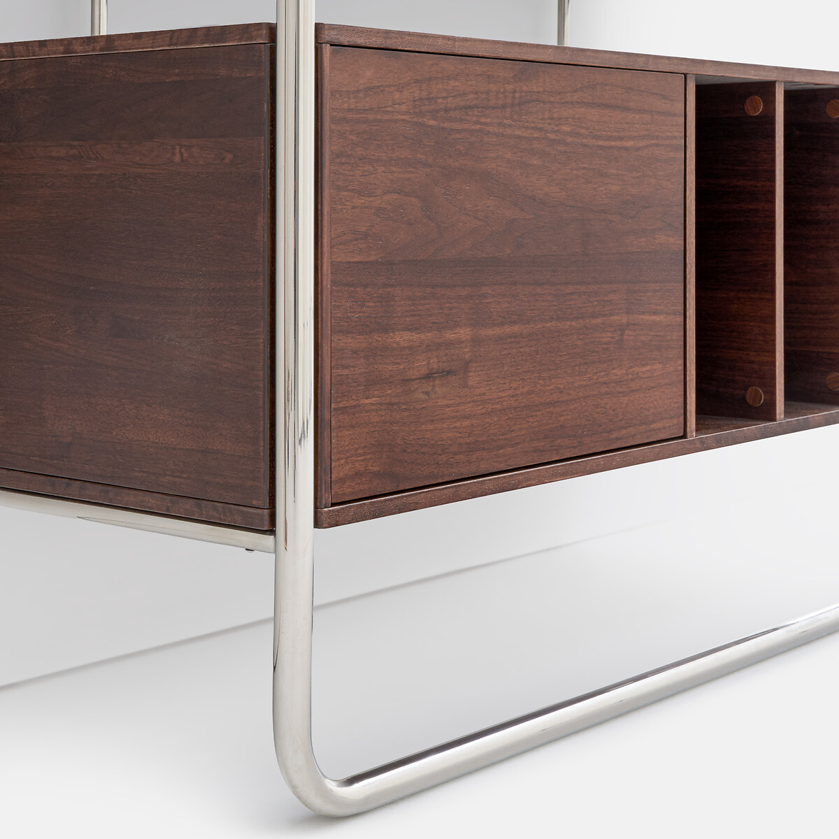 Mueble para vinilos, estructura de 1 puerta, acero cromado y MDF chapado en nogal, GIORGIO color nogal/cromo, LA REDOUTE INTERIEURS