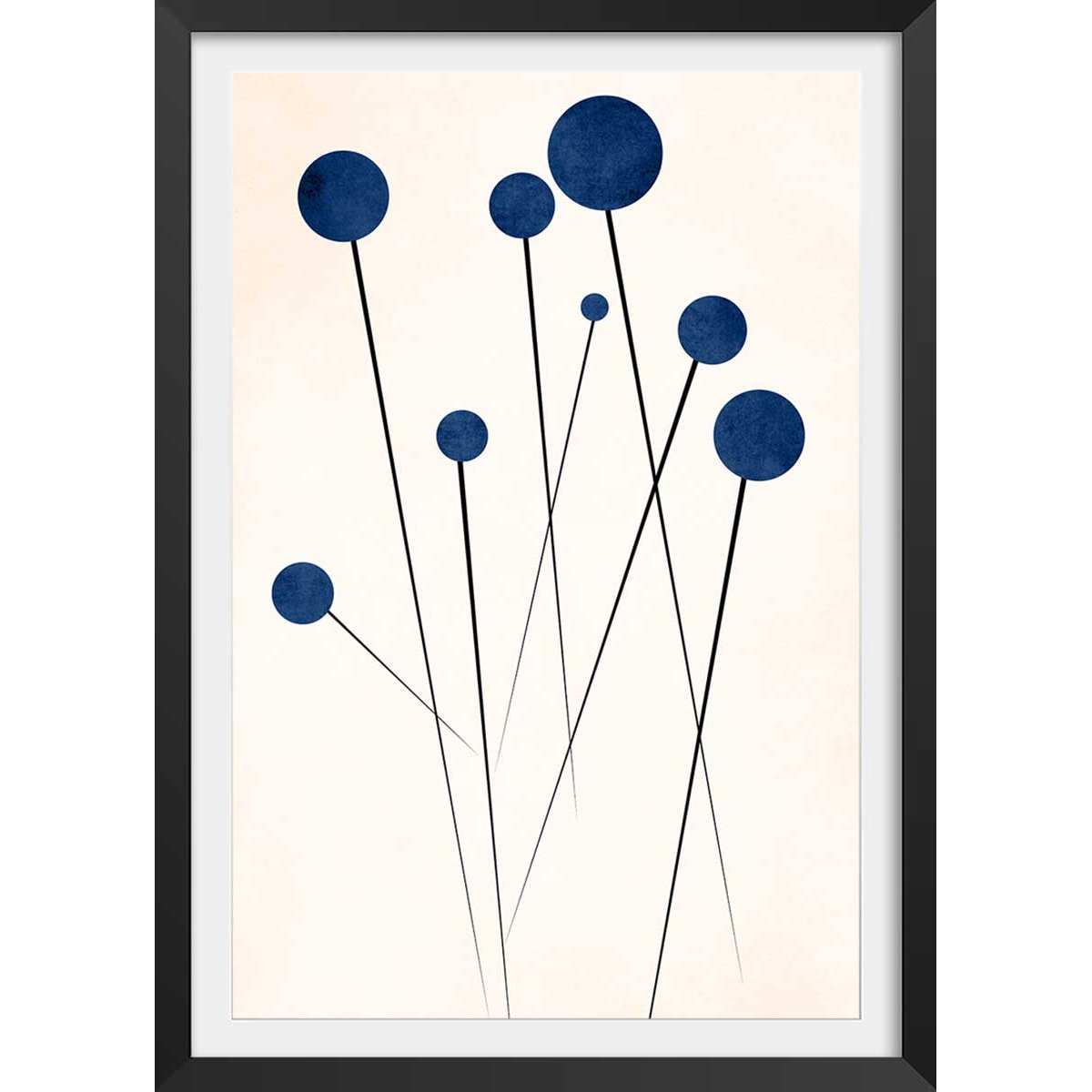 Affiche dessin ""fleurs de bleuets "" affiche + cadre en bois - noir, HEXOA