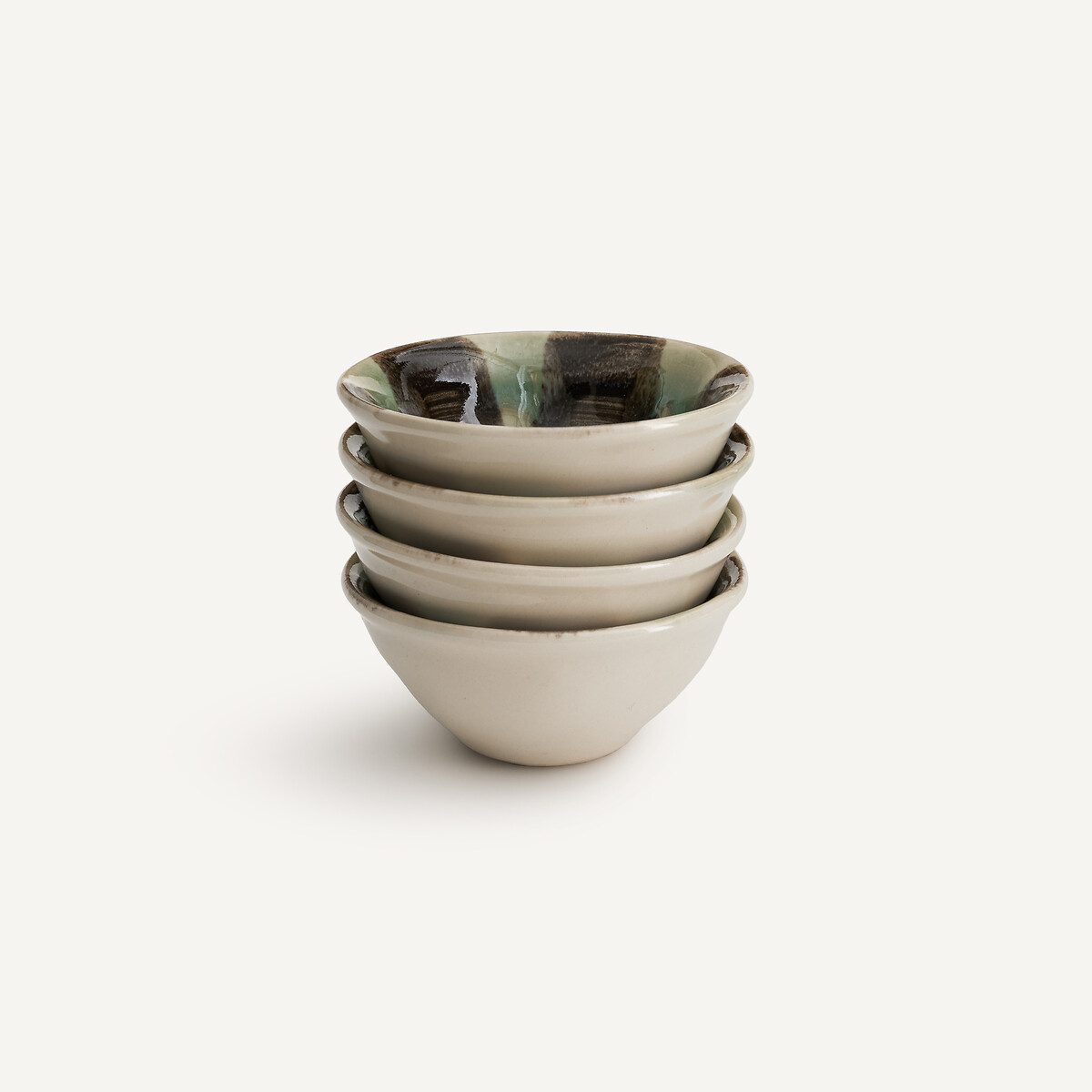 Lot de 4 bols à sauce en grès rayé, diamètre 9 cm, VIANA vert de gris/noir, AM.PM