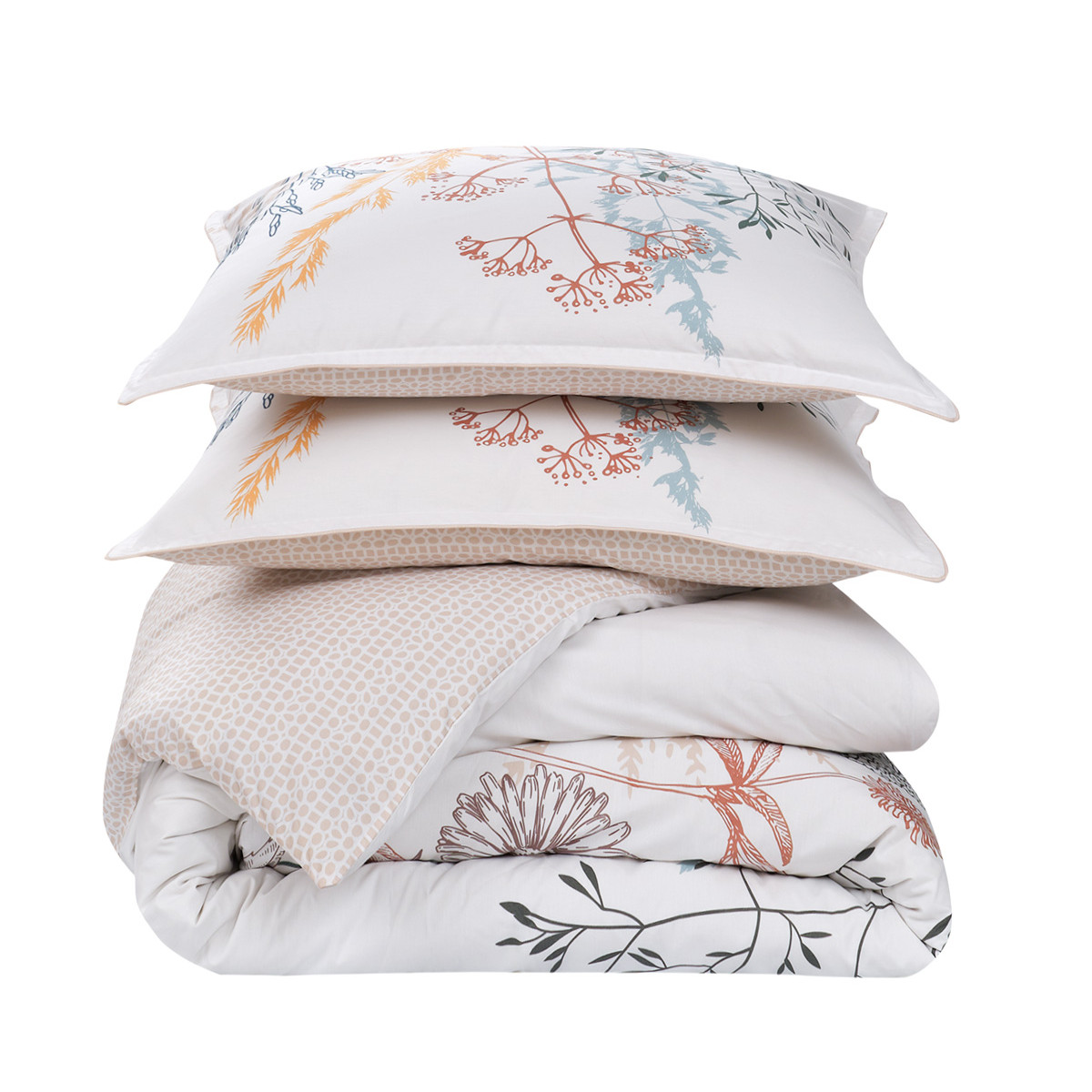 Housse de couette en percale de coton MARGUERITE sable, SENSEI MAISON