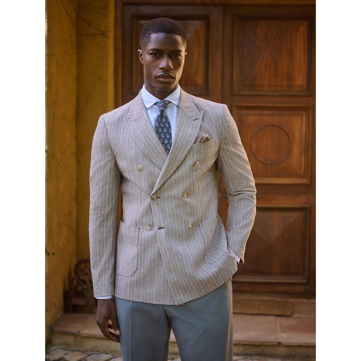 Blazer standard en lin mélangé à rayures naturel, NEXT