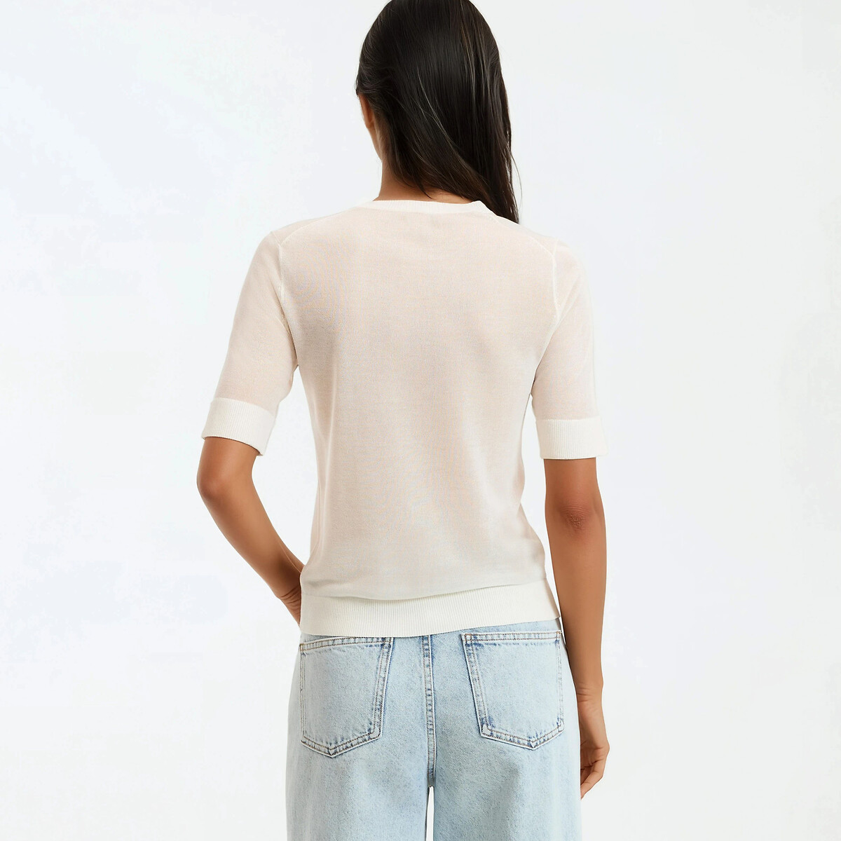 Pull col rond, en fine maille ivoire, LA REDOUTE COLLECTIONS