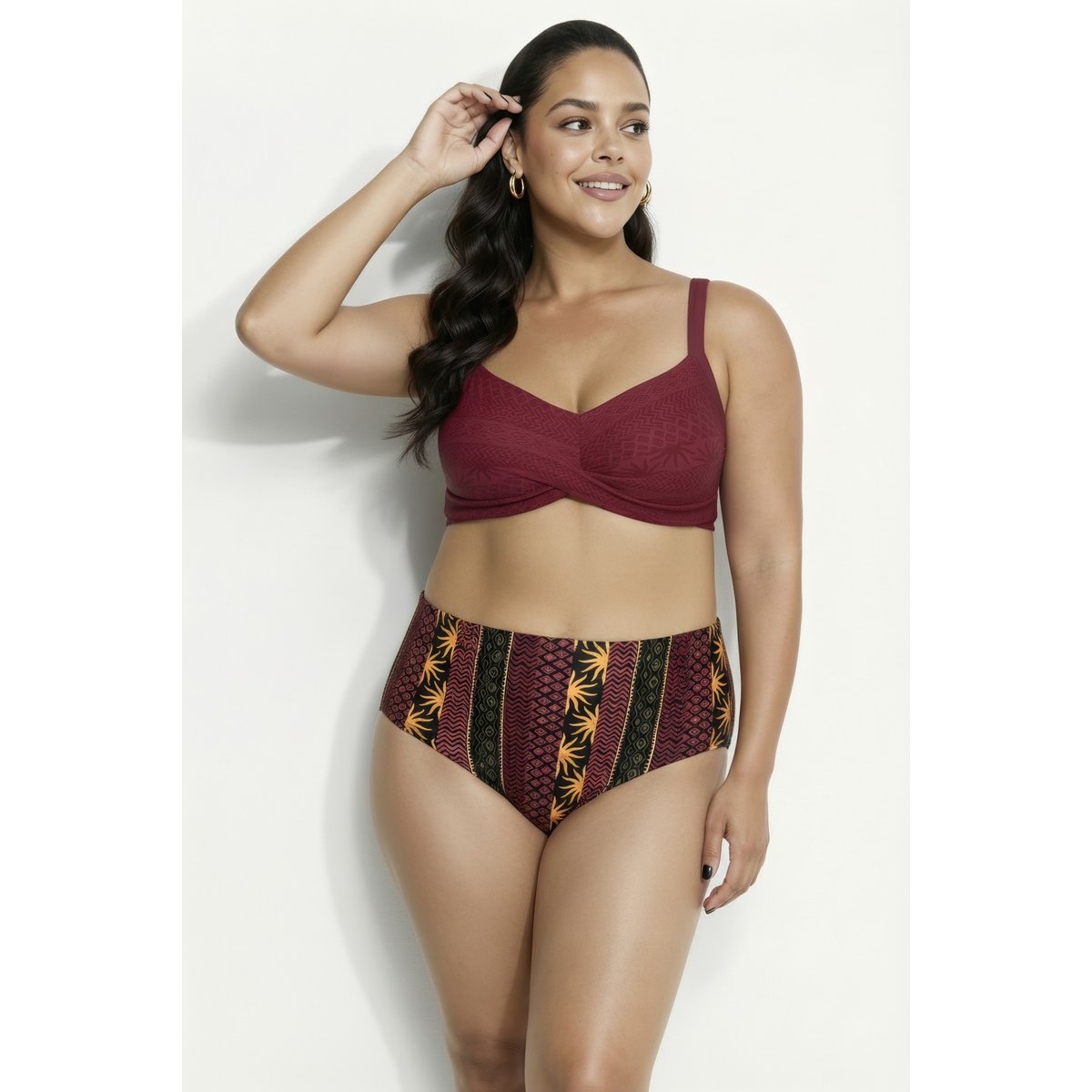 Bikini motif bohème, avec bonnets souples rouge pur, ULLA POPKEN
