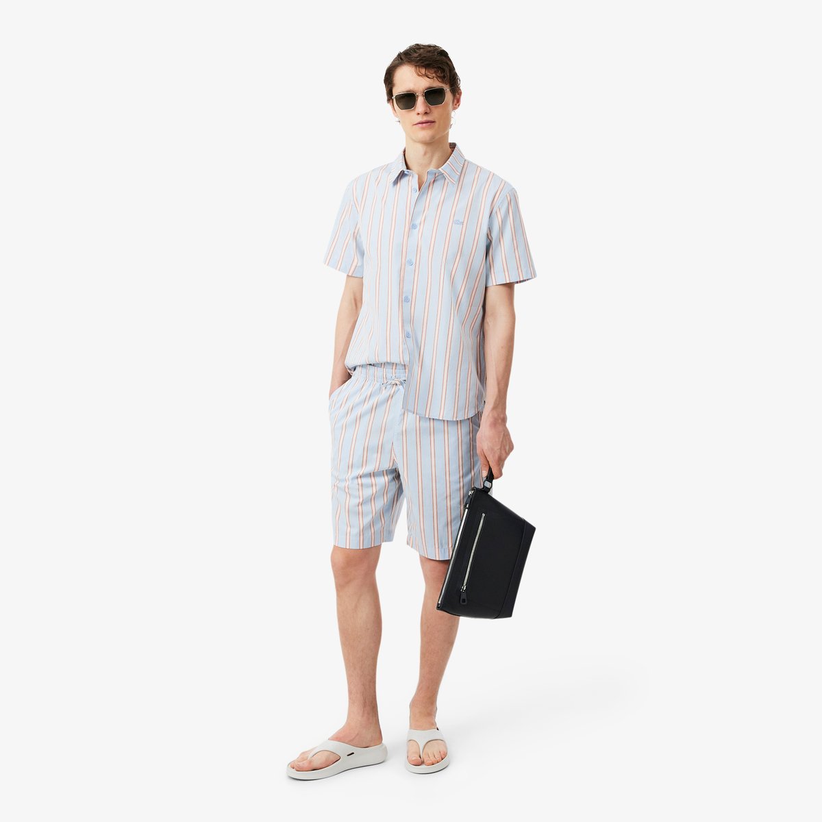 Short rayé popeline de coton bleu-zwv, LACOSTE