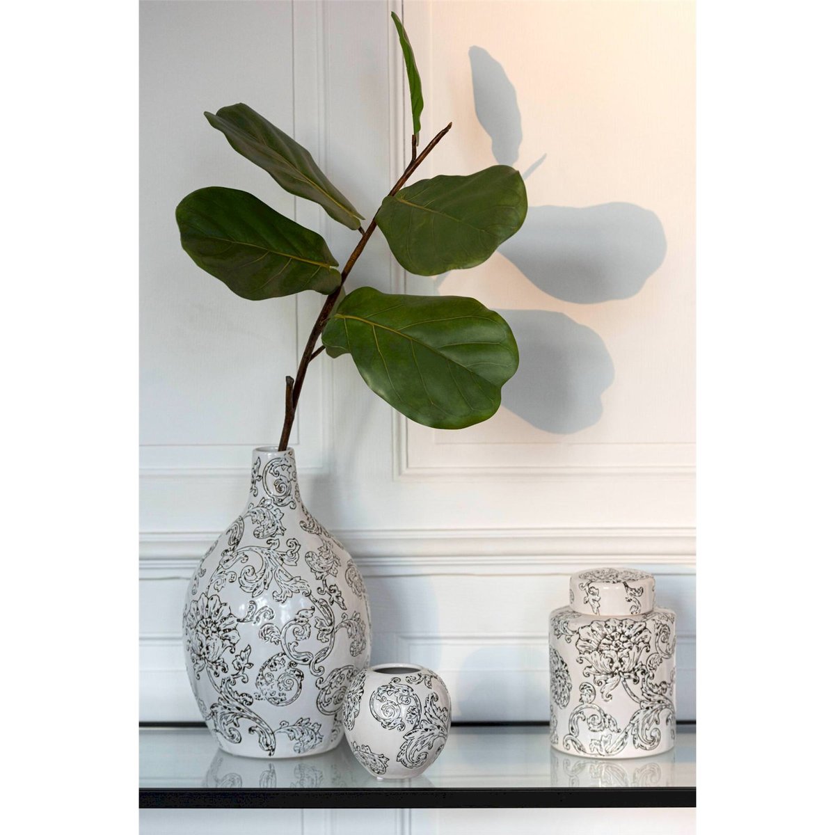 Vase rond en porcelaine, Motif zen blanc et noir, RECOLLECTION