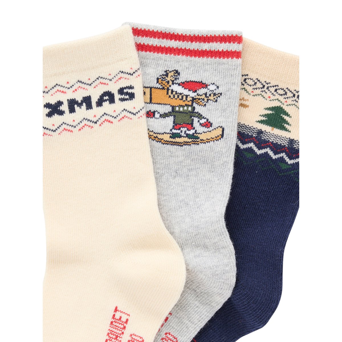 Coffret de 3 paires de chaussettes Noël en maille bouclette écru, VERTBAUDET