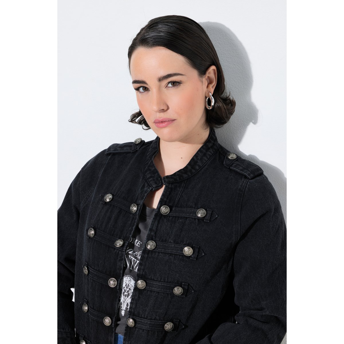 Veste en jean esprit uniforme militaire noir, ULLA POPKEN