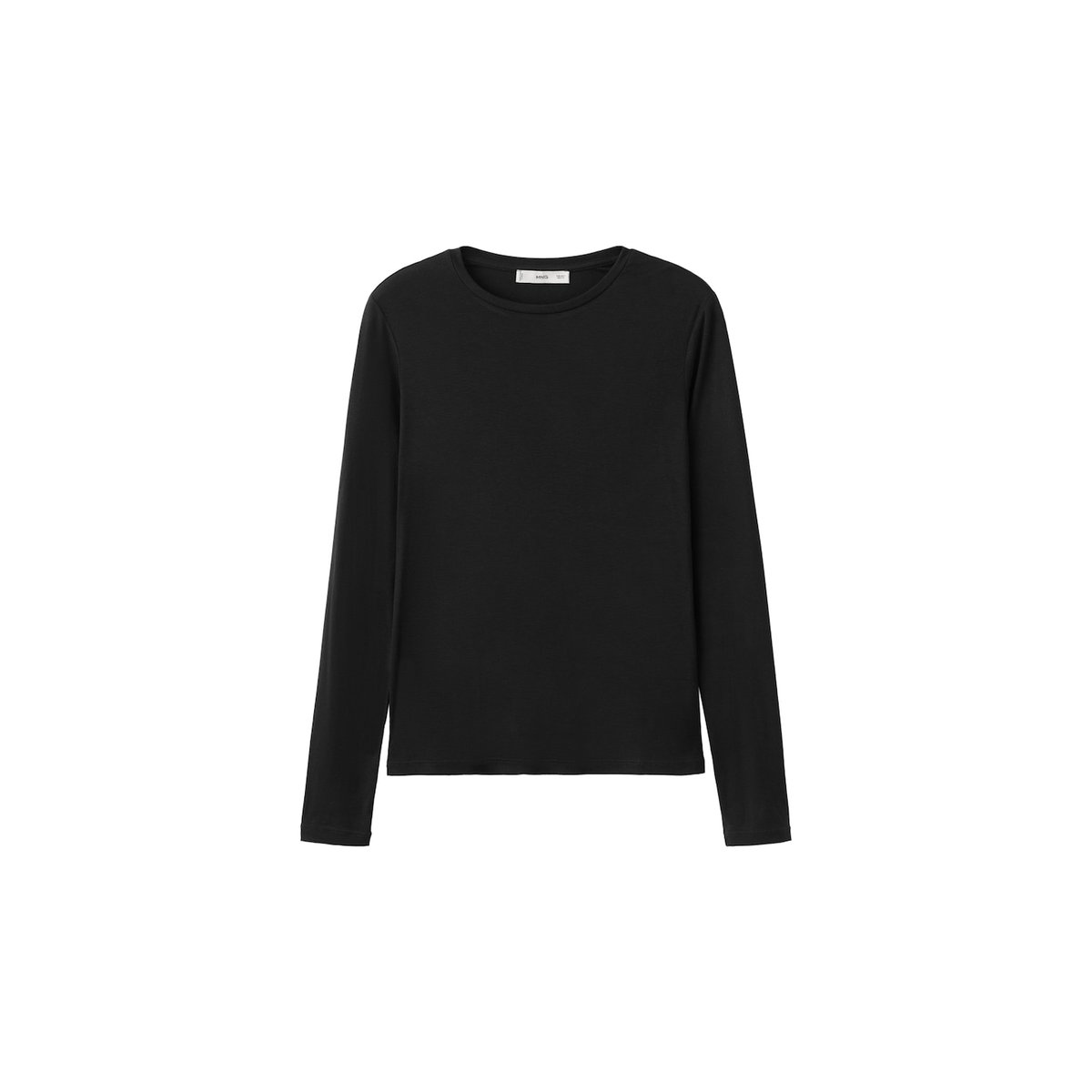 T-shirt manches longues col rond noir, MANGO