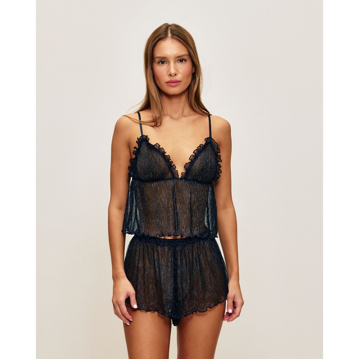 Top débardeur transparent NEWQUEENGOLDIZ bleu marine, UNDIZ