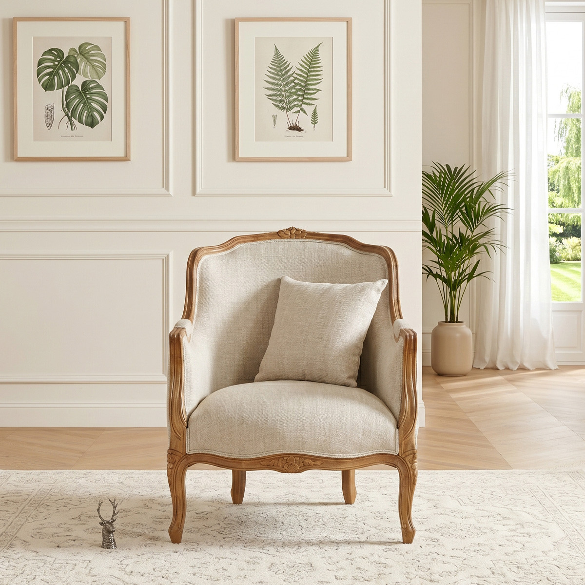 Fauteuil bergère en hévéa et lin VICTOR lin, ROBIN DES BOIS