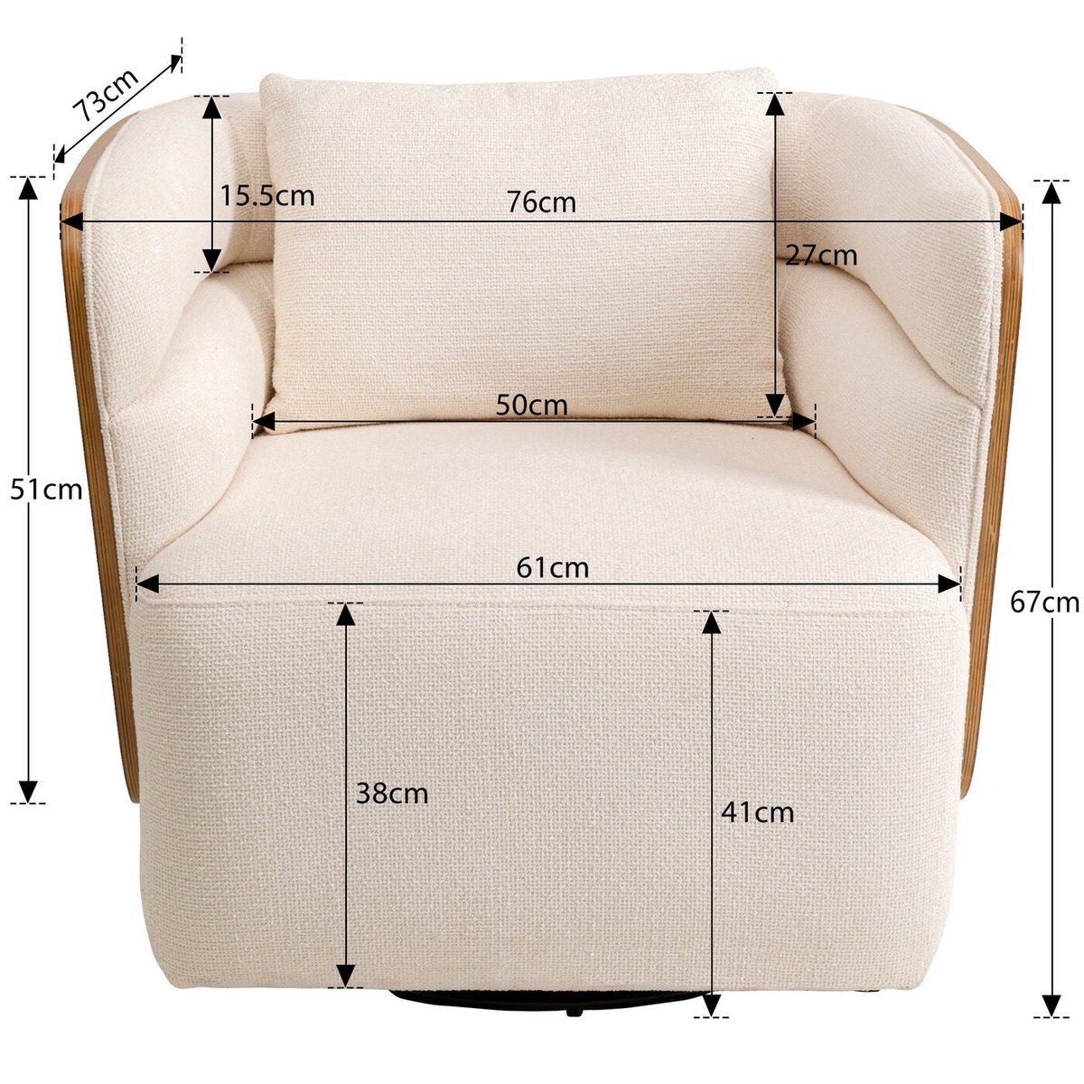 Fauteuil pivotant en polyester tressé et noyer, MARC beige, KARE DESIGN