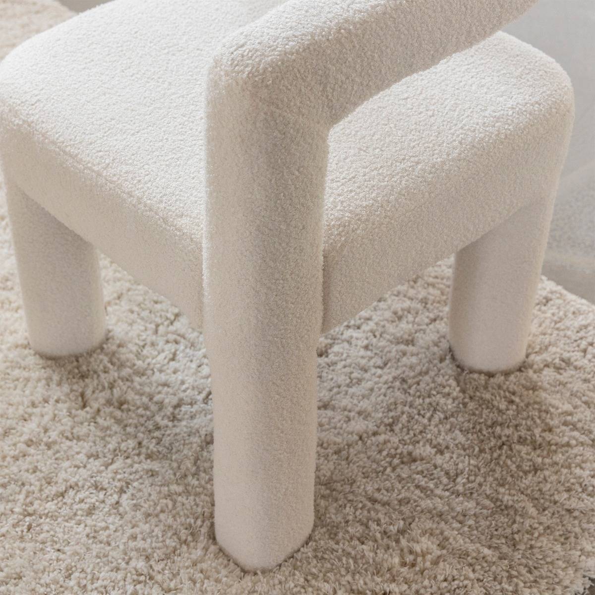 Fauteuil en tissu bouclette NORA blanc, MADE IN MEUBLES