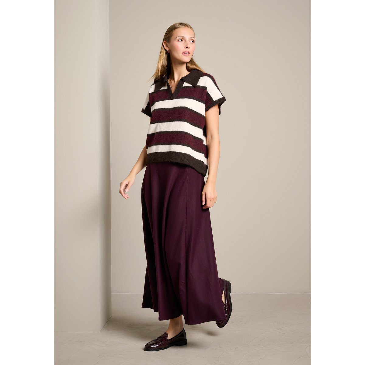 Jupe maxi évasée aubergine, LOLALIZA